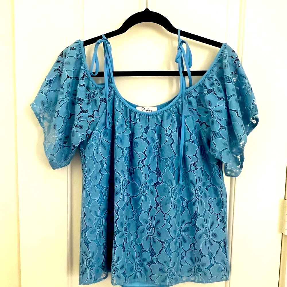 Parker blue lace off the shoulder top